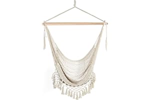 Chihee Hammock Chair Super Large Hanging Soft-Spun Cotton Rope Weaving Chair, Hardwood Spreader Bar Wide Seat Lace Swing Chair Indoor Outdoor Garden Yard Theme Decoration