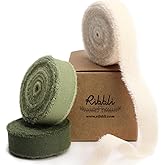 Ribbli 3 Rolls Green Ribbon 5/8 Inch x 18Yards Ivory Sage Moss Handmade Cotton Frayed Fringe Ribbons for Gift Wrapping Weddin
