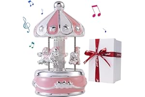 LMMIUU Carousel Music Box Gift Wrapped Ceramic Musical Carousel Color-Changing Lights Music Boxes for Girls Boys Kids Daughter Son Granddaughter Wife Mom Women Birthday Christmas (Pink Star)