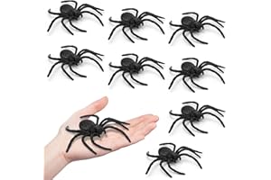 LUKTASTIC Plastic Spiders, Spiders Halloween Decorations, Halloween Spider, Fake Spiders, 8PCS Black Large Spider Web Decoration, Realistic Prank Props Scare Fun Practical Surprise Joke Toys, 3.9 x 3.7 Inches