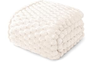 Whale Flotilla Queen Size Blanket for Bed with Jacquard Pattern, Fuzzy Soft Cozy Exquisite Blankets for All Season, Warm and Fluffy, 90x90 Inch, Ivory