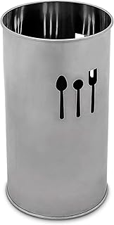 Relaxdays Besteckhalter Edelstahl 18 x 10,5 cm HxD, Küchenutensilien Halter m. Ablauf, Abtropfkorb m. Muster, silber