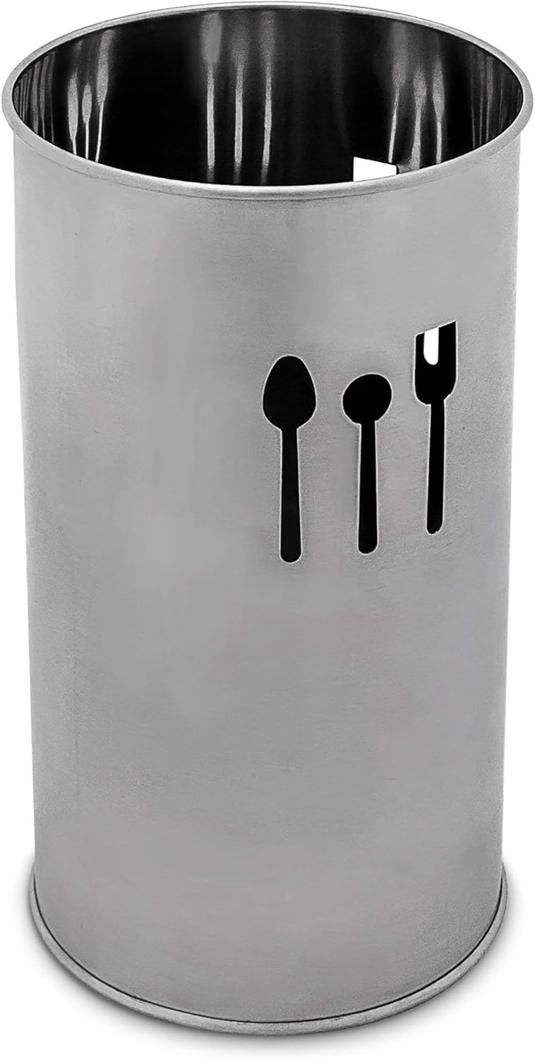 Relaxdays Besteckhalter Edelstahl 18 x 10,5 cm HxD, Küchenutensilien Halter m. Ablauf, Abtropfkorb m. Muster, silber