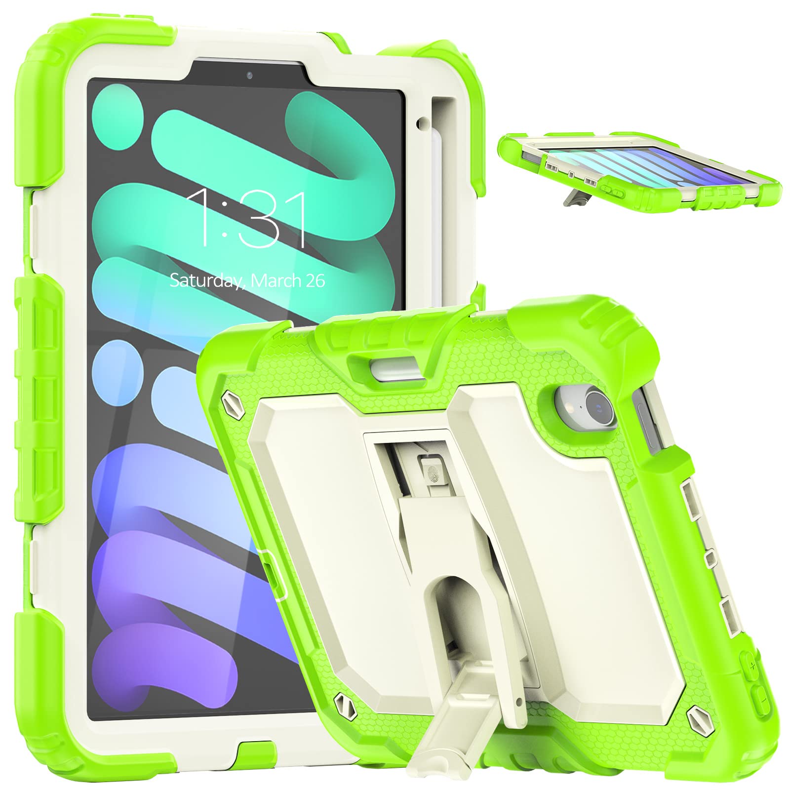 iPad Mini 6th Gen 2021 Case (6th Generation, 8.3 Inch), Heavy Duty Shockproof 3-Layer Structure Case with [Built in Stand], Protective Cover for iPad Mini 6