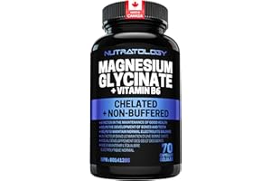 Nutratology Magnesium Glycinate + Vitamin B6 | Canadian Made | Supports Muscle Function & Bone Health | 850mg Non-Buffered Ch