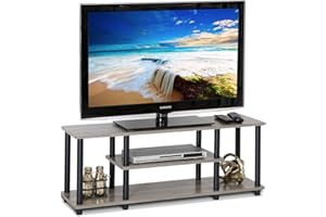 Furinno Turn-N-Tube No Tools 3D 3-Tier Entertainment TV Stand up to 50 inch TV, Round Tubes, French Oak Grey/Black