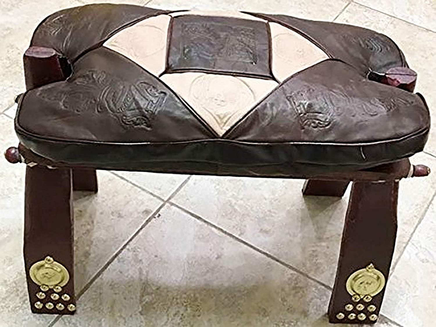 Amazon Com Vintage Egyptian Camel Foot Stool Ottoman Saddle Leather Wood Health Personal Care