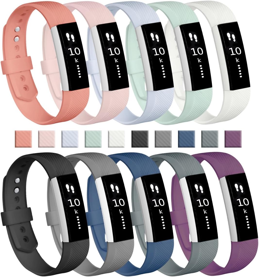 Fundro Fitbit Alta Bands, 10-Pack Soft Silicone Replacement Classic Bands Available in Varied Colors with Secure Buckle for Fitbit Alta HR, Fitbit Alta and Fitbit Ace