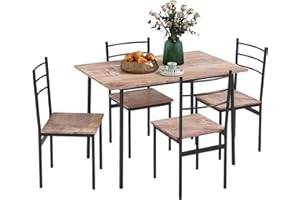HOMCOM 5 Piece Dining Room Table Set for 4, Space Saving Kitchen Table and Chairs, Rectangle Dining Set with Steel Frame for Breakfast Nook