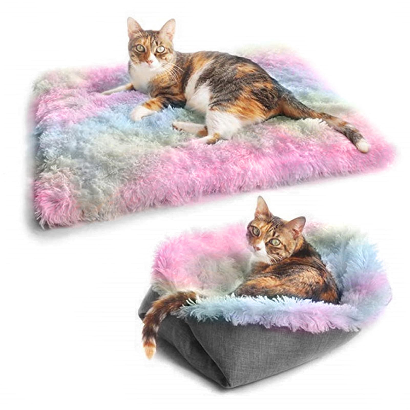 Sunydog Cat Blanket Pet Blanket Cat Beds, Washable Cat Blanket, 2 in 1 Convertible Cat Blankets for Indoor Cats, Warming Comfortable Cat Bed Blanket Cushion for Small Dogs and Cats (Colorful)