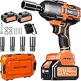 Cordless Impact Wrench, 900Ft-lbs (1200N.m) 1/2" Brushless Impact Gun, 21V High Torque Power Impact Driver, 2x4.0Ah Batteries