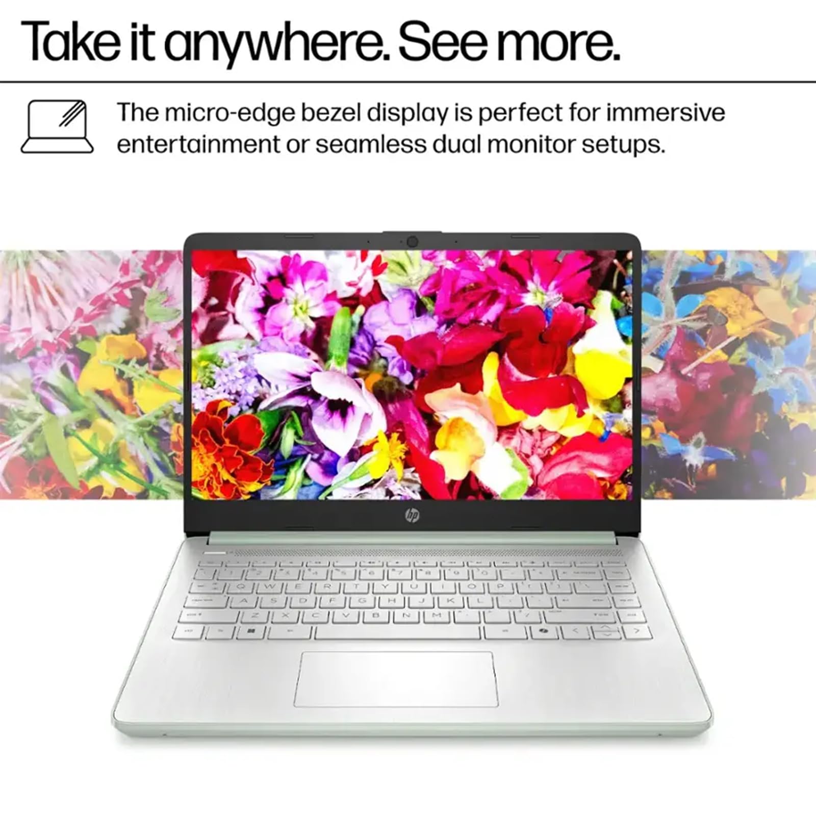 Computadora portátil HP de 14 pulgadas para estudiantes y empresas: procesador Intel de 4 núcleos, 16 GB de RAM, 128 GB UFS y tarjeta SD de 256 GB, Ai Copilot, 1 año de Office 365, Win 11 Pro, todo el día, con paquete Redragon (verde)