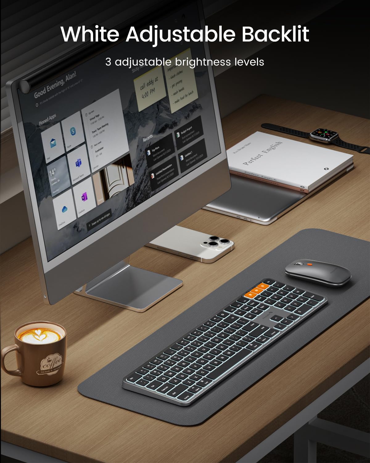 ProtoArc Backlit Bluetooth Keyboard and Mouse for Mac, KM100-A Full Size Wireless Keyboard Mouse for Mac, Multi-Device Rechargeable for MacBook Pro/Air, iPhone, iPad, Space Gray