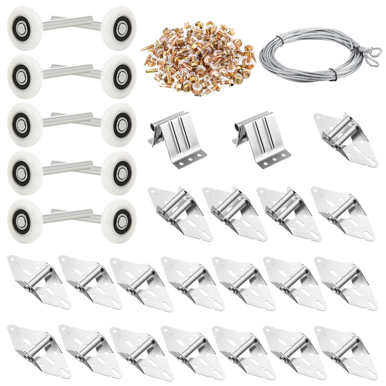 Photo 1 of Lounsweer 117 Pcs Garage Door Rollers Hinges Set Bracket Screw Wire Rope Replacement Parts Nylon Garage Wheels Quiet High Load 6200RS Seal Roller Hardware Tune Up Kit for 16 x 7", 18 x 7" Door(White)