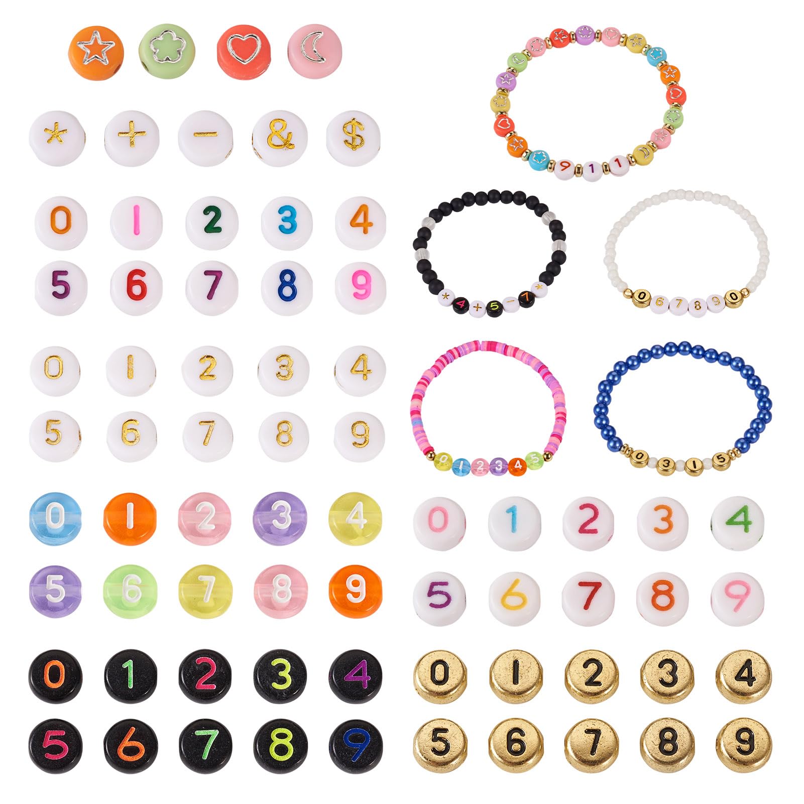 Crafans 800Pcs Number Acrylic Beads Flat Round Punctuation Patterns Star&Flower&Mon&Heart Pattern Assorted Acrylic Beads Bulk Random Number for DIY Jewelry Making — image 1