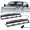 HLAUTO 6Z4J Emergency Dash Strobe Lights: 2x16.8 inch White Safety Lights, 48 LED Flashing Warning Hazard Interior Windshield Visor Traffic Light Bar for Trucks, Construction Vehicles