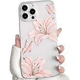 NITITOP Compatible with iPhone 13 Pro Max Case Clear Cute Butterfly Lily Flower Floral Pattern for Women Girls Full Camera Lens Clear Slim Shockproof Protective Phone Cover - Light Pink