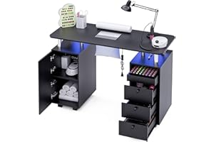 HolaiNail Nail Desk for Nail Tech w/Electric Dust Collector, Rolling Manicure Table w/Lockable Wheels, Storage Drawers, Wrist Cushion, Acetone Resistant, for Nail Beauty Salon Workstation (Black)