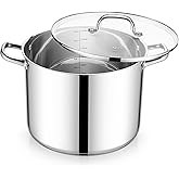 E-far 16 Quart Stainless Steel Stock Pot, Large Heavy Duty Induction Stockpot with Glass Lid for Cooking Soup Canning, Thick Tri-Ply Bottom & Riveted Handle, Compatible with All Stove, Dishwasher Safe