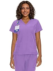 floralhue Scrub Tops for Women, Curved V-Neck Scrub