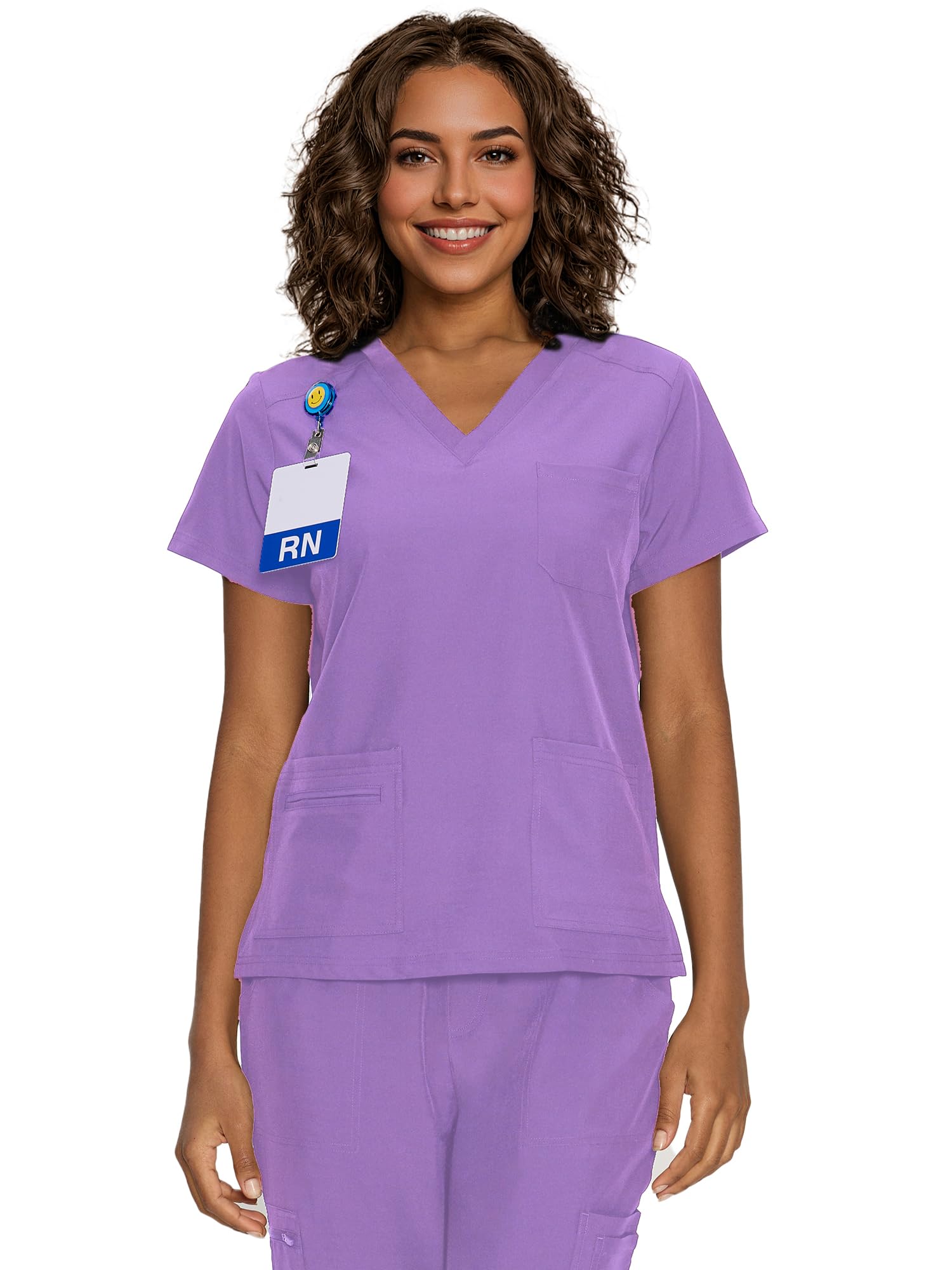 floralhue Scrub Tops for Women, Curved V-Neck Scrub