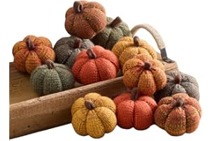 Your Heart's Content Cozy Mini Knit Pumpkin Set of 12 Spiced Orange Green Gold Autumn Table décor, Gift for Friend, Fall Thanksgiving Table (Spiced Maple Full Set)