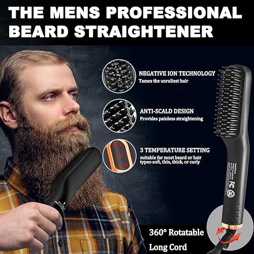 Straightener Brush Beard And Mustache Straightener Beard Blade Cordless  2-in-1 Straightener Brush