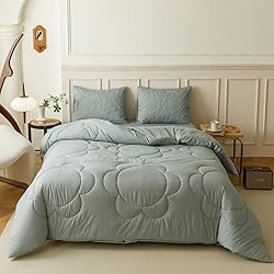 CLOTHKNOW Grayish Blue Comforter Set Twin 3Pcs