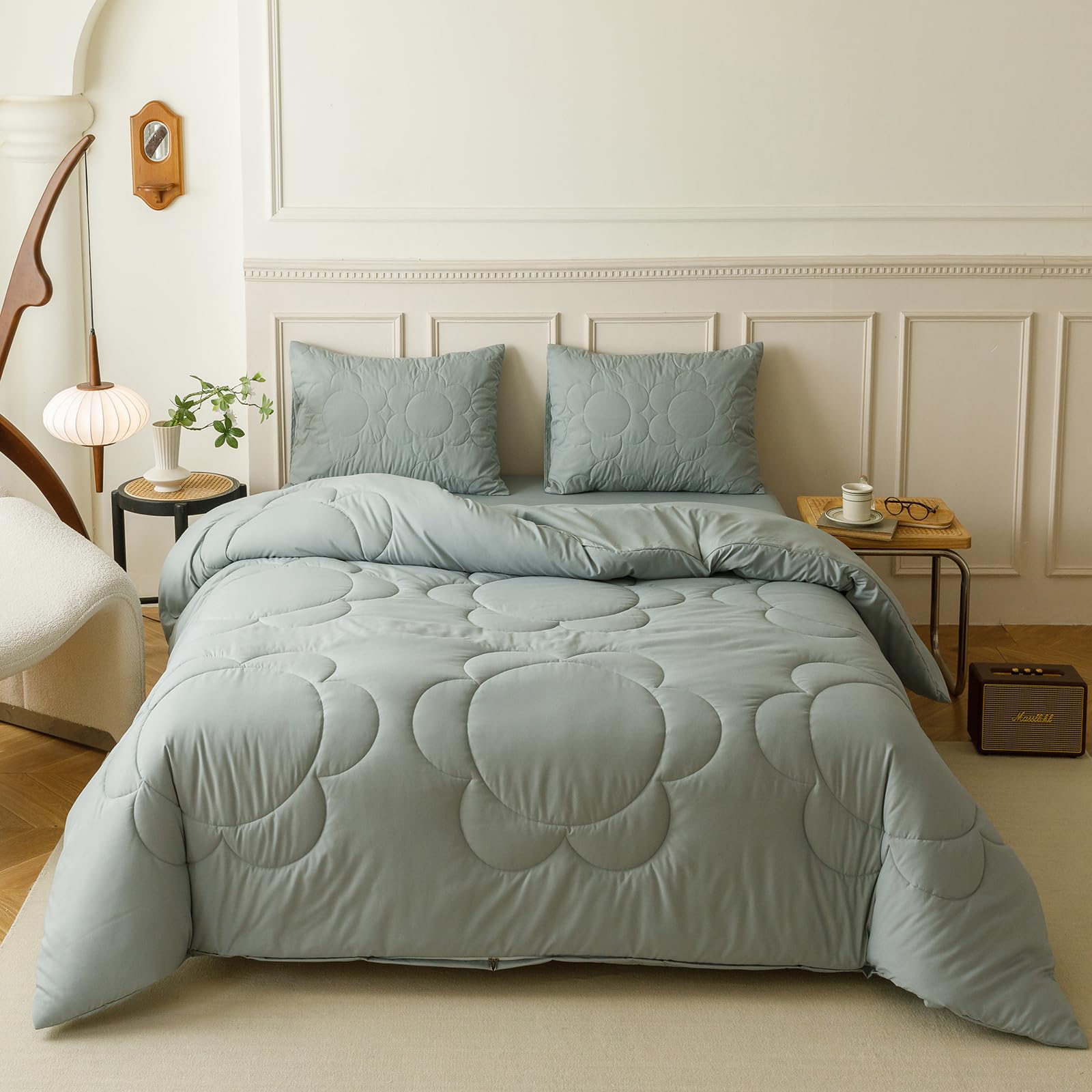 CLOTHKNOW Grayish Blue Comforter Set Twin 3Pcs