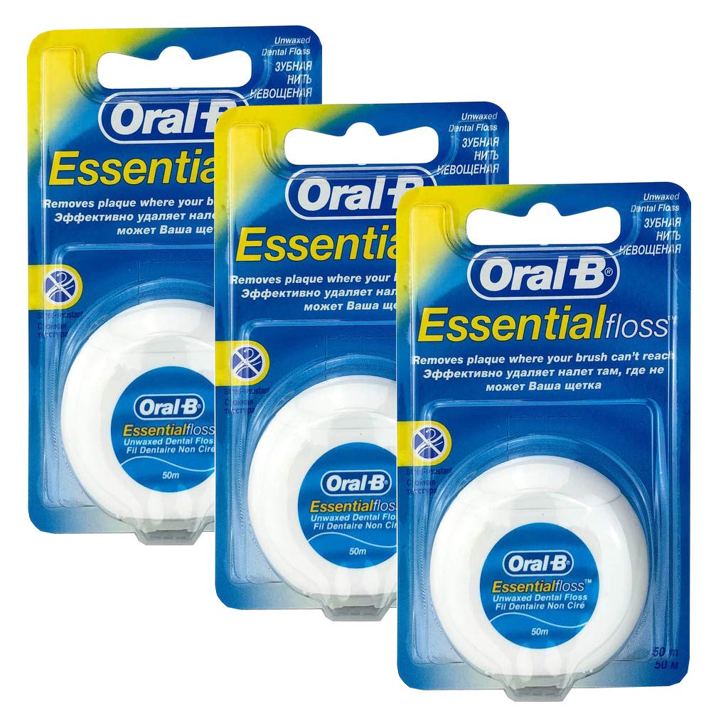 3 x Essential Dental Floss 50m Unwaxed Oral Care Clean Fresh Teeth Breath