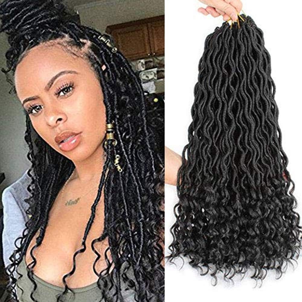Xtrend 18 Inch 6Packs Goddess Faux Locs Deep Curly Crochet Hair Wavy End 20strands/Pack Pre-Looped Faux Locs Braiding Hair Extension for Black Women High Temperature Black Crochet Braids 1B#