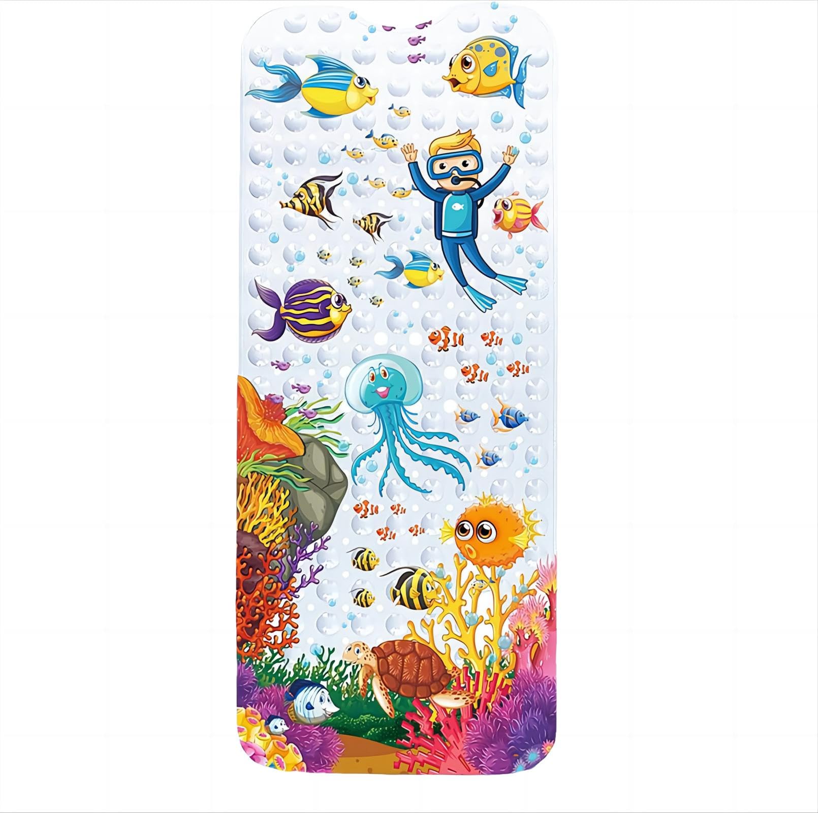 Non Slip Bath Mat for Inside Bath for Kids girls and boys, Cartoon Sea Animal Bathtub Mat Shower Mat, Bathroom Mat Anti Slip with Suction Cup Machine Washable Long 40 X 16 Inch, 100 x 40cm - Jellyfish