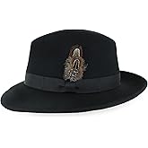 Belfry Crushable Dress Fedora Men's Vintage Style Hat 100% Pure Wool in Black Blue Grey Pecan Brown and Striped Bands (US, Alpha, Large, Black)