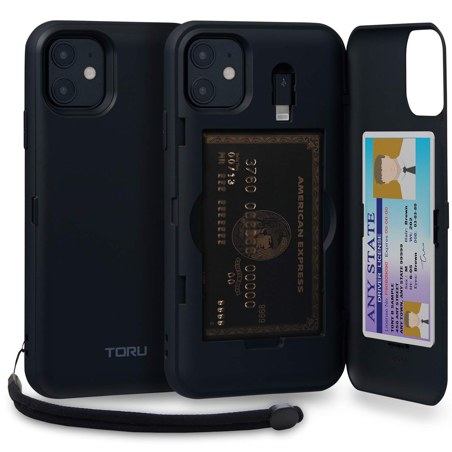 TORU CX PRO for iPhone 11 Case Wallet | Protective Shockproof Heavy Duty Cover with Hidden Card Holder & Card Slot |Wrist Strap, Lightning Adapter Mirror Included - Black — image 1