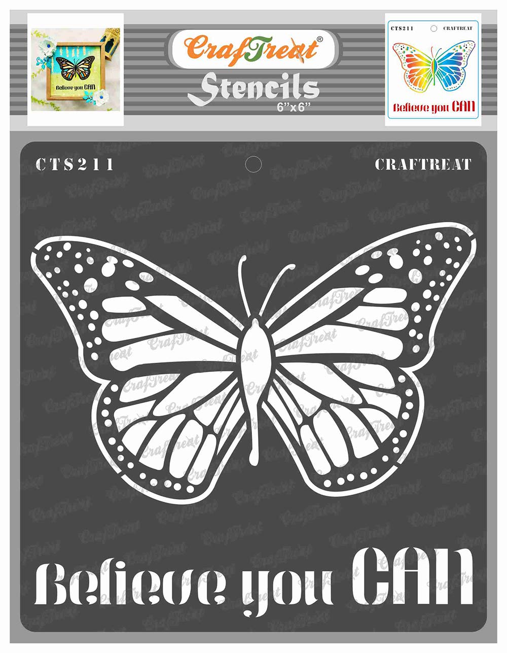 CrafTreat Reusable Butterfly Stencils and Templates for Painting - Believe You can -6x6 Inch - Butterfly Stencils for Painting on Wood Quotes - Small Butterfly Stencil for Wood Art