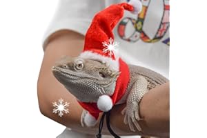 WATFOON Bearded Dragon Clothes Christmas Costume Reptile Santa Hat Scarf Ferret Xmas Hat Pet Costume Clothes Outfit Small Animal Costume Clothing Mini Reptile Straw Hat with Antlers Adjustable Strap (Red)