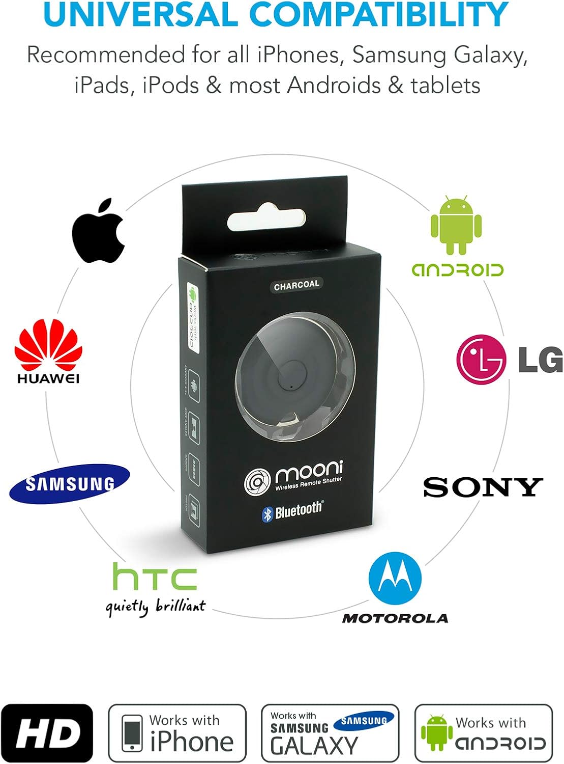 Premium 5-in-1 Bluetooth Selfie Remote Control Camera Shutter for iPhone 11 10 XR XS X 8 7 6 5, Samsung Galaxy S10 S9 S8 S7 S6 S5 & Most Androids - Long 30ft Range - No Apps, No Downloads, No Hassle: Camera & Photo