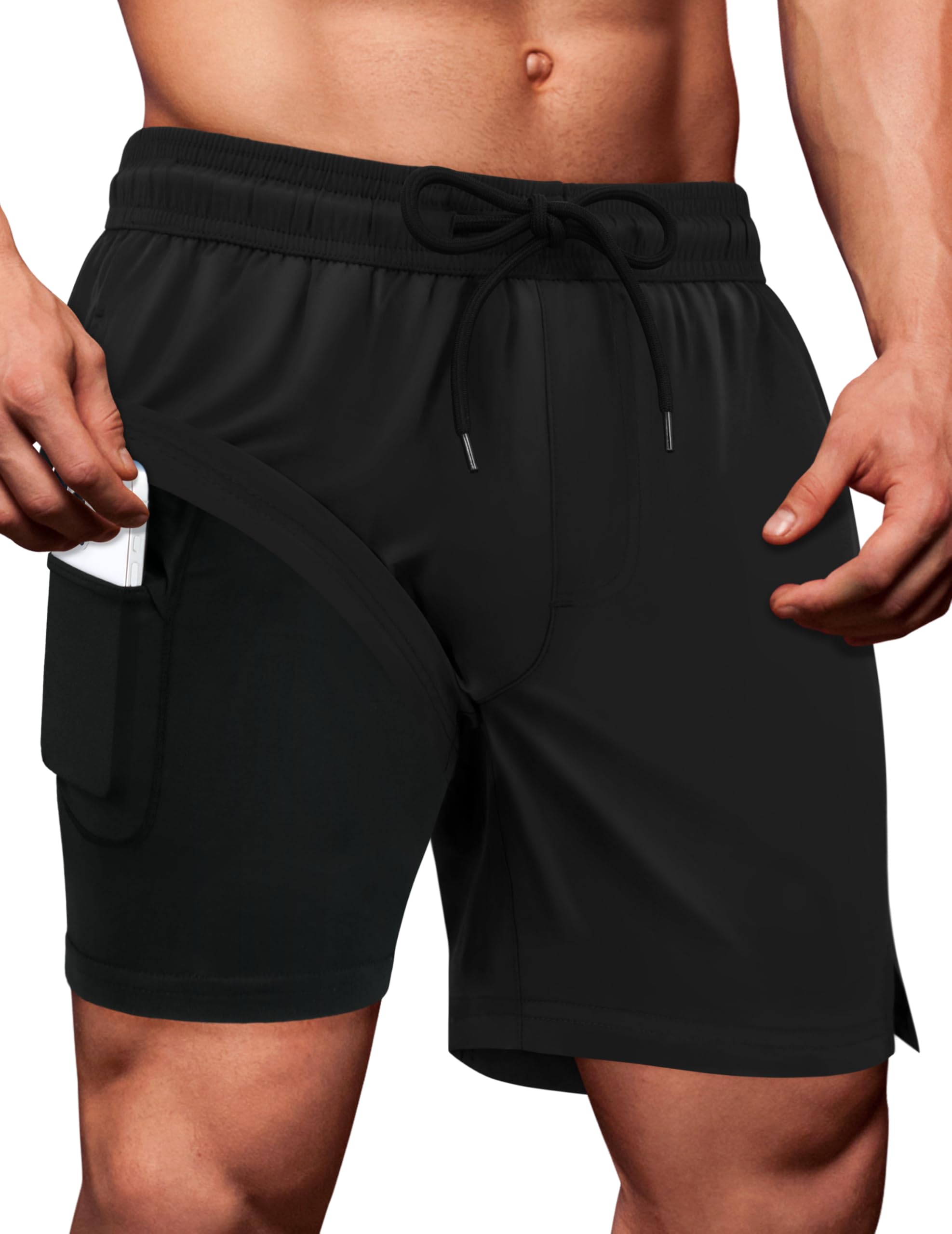 Photo 1 of Mens Swim Shorts Mens Swim Trunks 5 Inch Swimming Trunks for Men Men's Board Shorts Men's Swimwear Bathing Suit for Men Black
