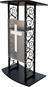 FixtureDisplays Truss Podium Metal Pulpit Church Podium Conference Pulpit Event Lectern Cup Hold with Cross Decor 18353+1803-CROSS-NF No