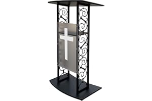 FixtureDisplays® Truss Podium Metal Pulpit Church Podium Conference Pulpit Event Lectern Cup Holder with Optional Install White Christian Cross Decor 18353+1803-CROSS