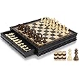 Peradix Magnetic Chess Checkers Board Sets with 2 Built-in Storage Drawers,12.8" Classic 2 in 1 Wooden Games with 2 Extra Queens for Kids and Adults,Travel Portable Chess Game Set