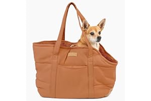 NoblePup Plush Dog Purse Carrier for Small Dogs, Soft Dog Tote Bag with Safety Harness Clip, Cozy Pet Carrier for Dogs Under 15 lbs, Comfortable Dog Shoulder Carrier for Travel, Brown