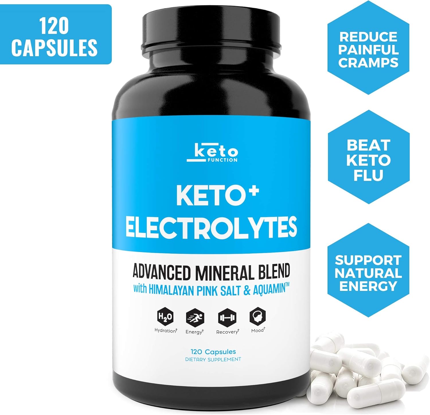 Keto Electrolyte Supplement - Electrolytes and Trace Minerals for Low-Carb Keto Diet - Leg Cramp Relief, Hydration, Energy, Ketosis - Sodium, Potassium, Magnesium, Calcium - Keto Friendly Pills 120ct: Health & Personal Care