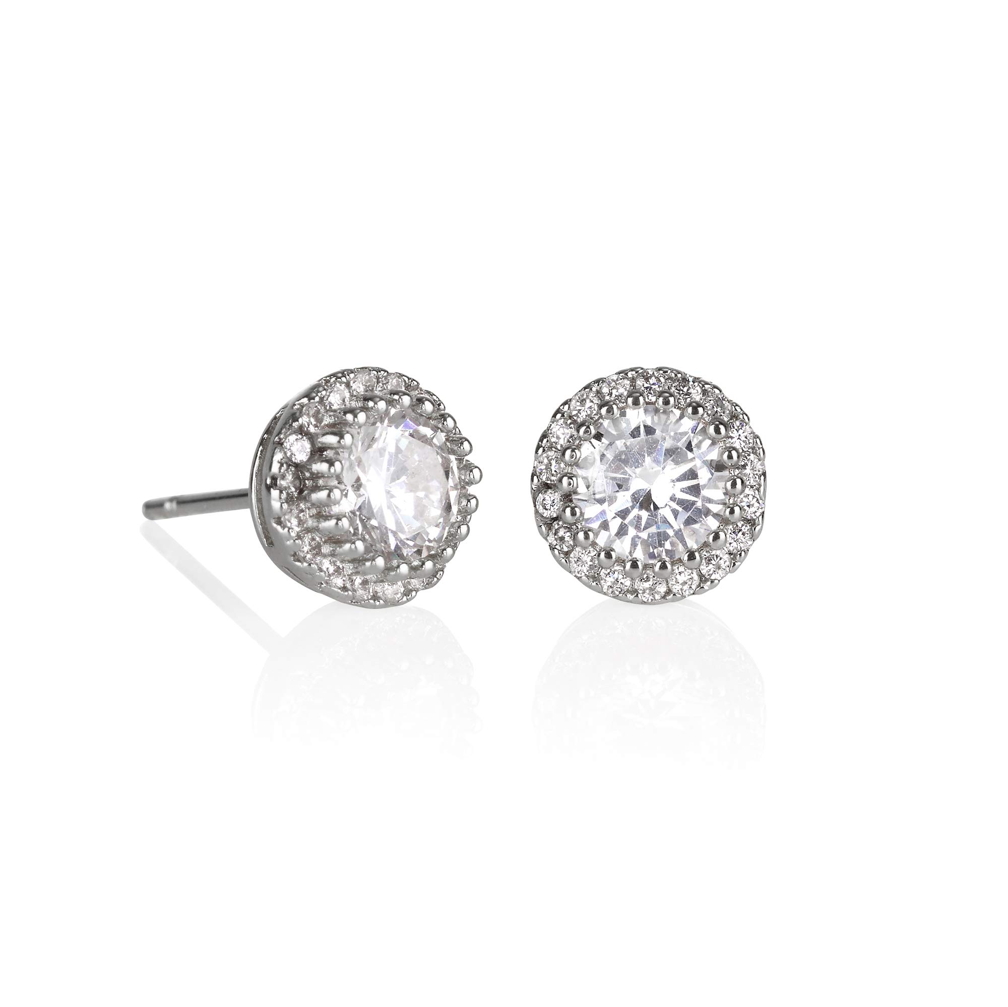 namana Halo Stud Earrings for Women with Cubic Zirconia Stones, Silver Halo Stud Earrings with AAA Clear CZ Stones, Simple Silver Earrings for Women with Gift Box