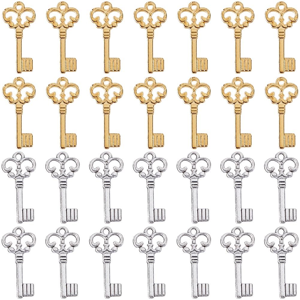 SUNNYCLUE 1 Box 100Pcs Christmas Metal Key Charms Bulk Silver Skeleton Key Charm Mini Small Lock and Ley Vintage Love for jewellery Making Valentines Day Women DIY Necklace Earrings Bracelet