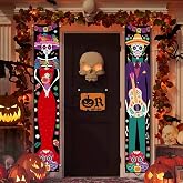 Sugar Skull Banner Decorations - Dia de Los Muertos Halloween Banners for Front Porch, Day of The Dead Party Door Decorations