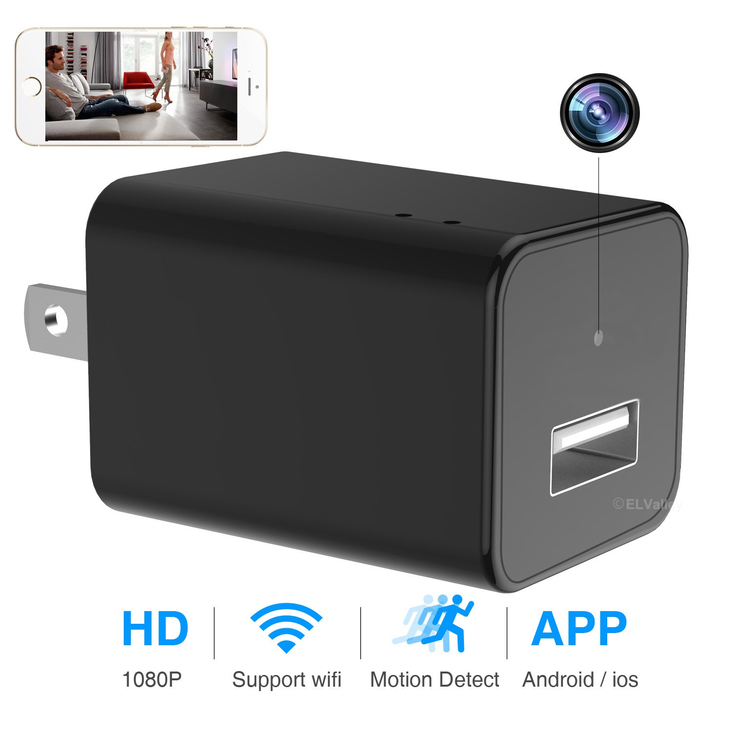 Hidden Spy Camera 1080P HD USB Wall Charger Spy Camera Adapter WiFi Motion Detection USB Spy