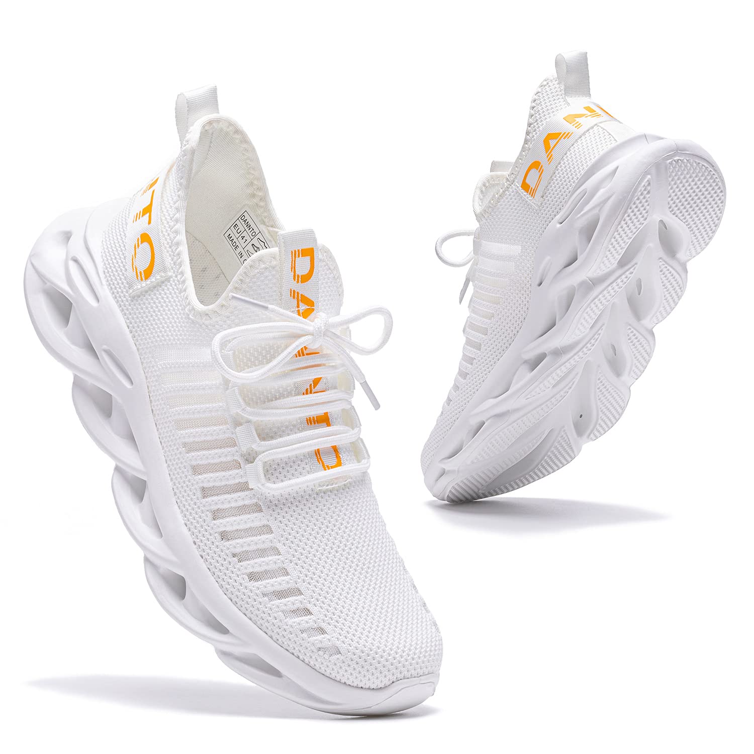 DANNTO Laufschuhe Herren Turnschuhe Damen Sneaker Leichte Atmungsaktiv rutschfeste Sportschuhe Gym Fitness Outdoor Schuhe Fashion Straßenlaufschuhe Weiß 38