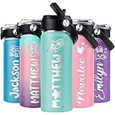 Ueedklaayy Personalized Water Bottles for Kids - 18oz, 12 Colors, Engraved Name & 36 Icons, Custom Kids Insulated Water Bottle for School, BPA Free - Birthday & Christmas Gifts for Girls & Boys