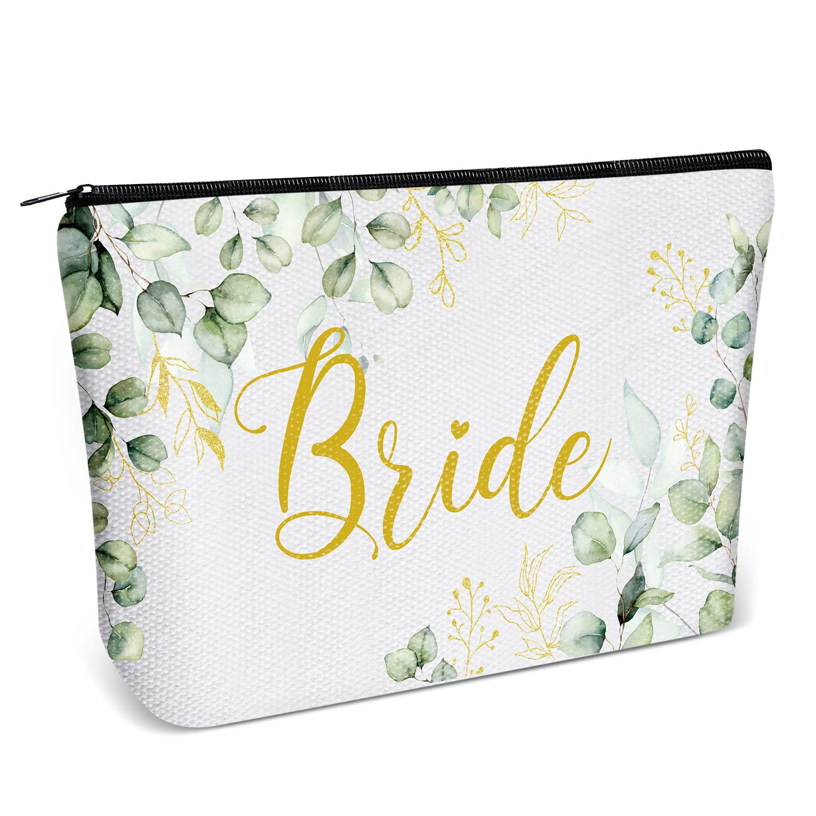 Bride Makeup Bag for Wedding Day & Engagement Gift - Travel Cosmetic Pouch, 9.1 x 5.9 Inch